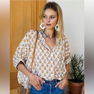 Emerson Fry Mandarin Collar top in little marigold print 0/S